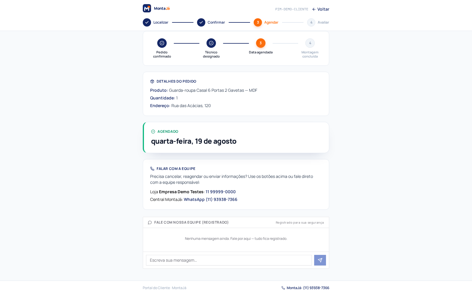 Tela real do MontaJá — Cliente